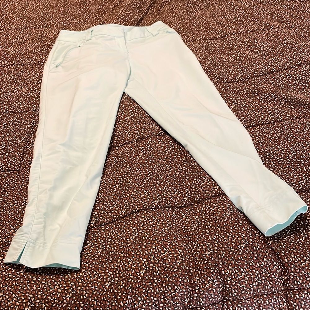 adidas Golf Pants Women 4 Contrast Cropped Pocket Zip Green Nylon Polyester
